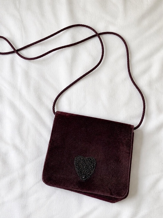 Handbags - 90s Velvet Heart Crossbody Bag in Deep Burgundy